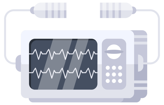 Medical equipment monitoring heart rate and supporting cardiac activity, including defibrillator and electrocardiograph png