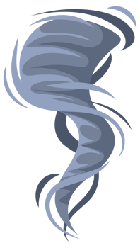 Four cartoon style whirlwinds swirling on white background. png