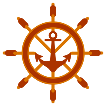Classic wooden round ship helm. Helm of a boat or ship png