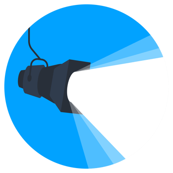 Bright spotlight shining on empty stage against blue background, drawing attention to single equipment. Simple design with abstract shapes provides copy space png