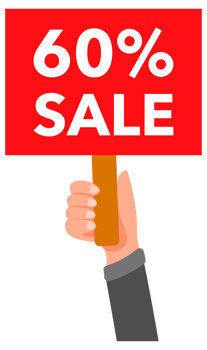 Hands holding red sixty percent sale signs with different backgrounds png