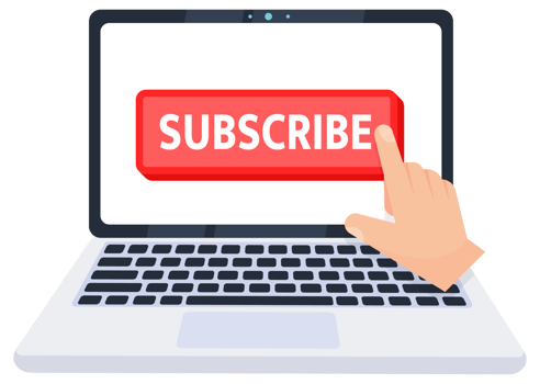 Hand pointer clicking on a subscribe button on a laptop screen. illustration png