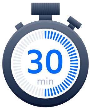 30 min timer and Stopwatch icons. Countdown symbol. Kitchen timer icon. illustration png