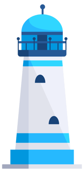 Set of lighthouses. Tower with floodlight on coast for maritime navigation png