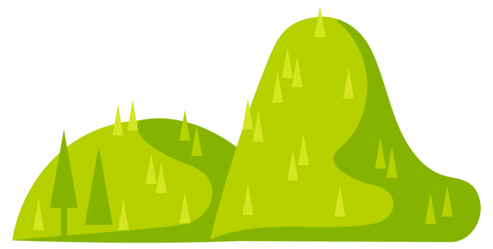 Set of four different mountain illustrations showing snowy peaks, rocky formations and green hills png
