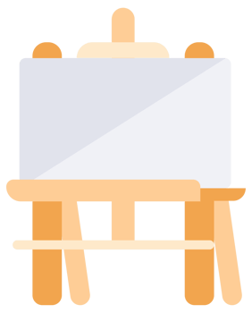 Different wooden easels, some holding blank canvases, perfect for art studios and aspiring artists png