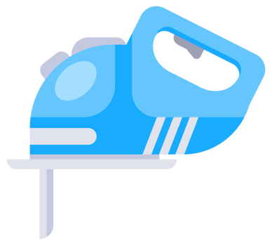 Set of blue power tools for construction works and repairing including a chainsaw, a circular saw, a jigsaw and a drill. png