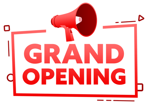 Megaphone with Grand opening speech bubble banner. Promotion and advertising label. stock illustration png