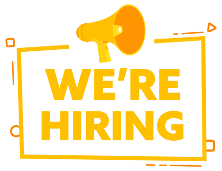 Megaphone with We are hiring speech bubble banner. Promotion and advertising label. stock illustration png