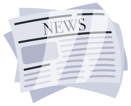 Set of illustrations representing newspapers folded, rolled and stacked png