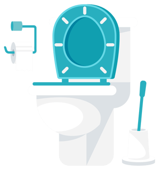 Toilet with toilet paper, brush. illustration png