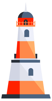 Set of lighthouses. Tower with floodlight on coast for maritime navigation png
