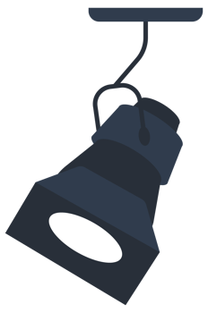 A row of lights are hanging from the ceiling. The lights are blue and white png