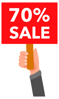 Hands holding red seventy percent sale signs with different backgrounds png