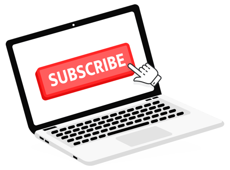 Subscribe text on Laptop screen with a red button . Button with pointer clicking. Finger Pressing png