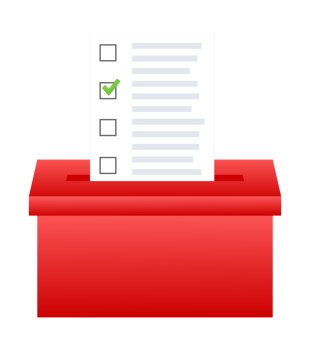 Ballot box with voting paper showing choice being made in elections png