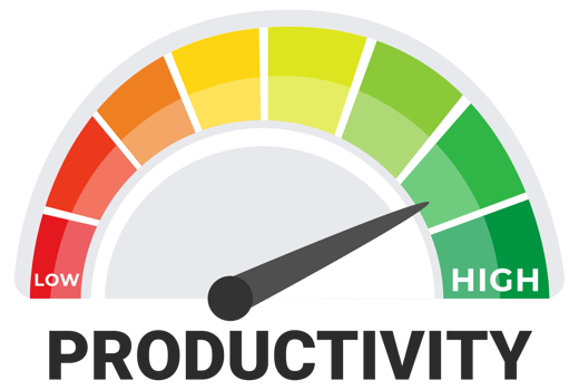 Productivity Meter Illustration with Low to High Scale, Efficiency and Work Performance Concept png