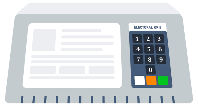 Electronic voting machine with a display screen and numeric keypad, labeled ELECTORAL URN png
