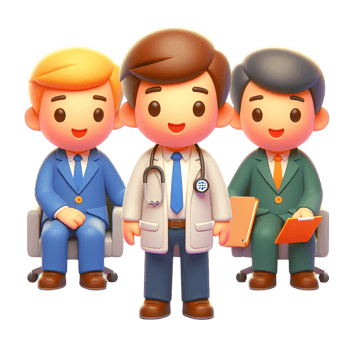 3D cartoon style illustration of a doctor interacting with a patient, perfect for health-related content. png