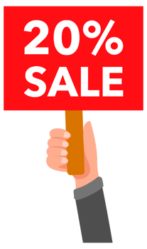 People holding red twenty percent sale signs banners png