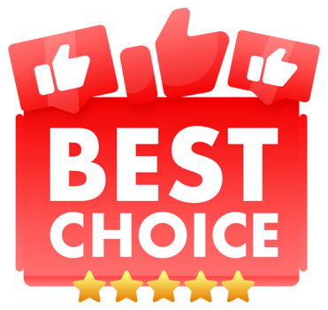 Bright red BEST CHOICE label with thumbs up and golden stars, symbolizing top selection and consumer preference png