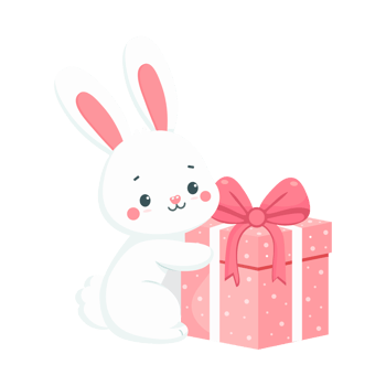 cute bunny with birthday gift isolated on transparent background png