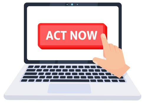 Hand pointer clicking on a act now button on a laptop screen. illustration png