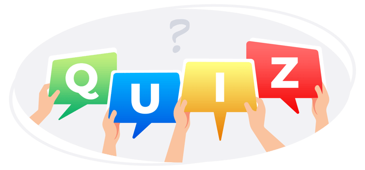 People holding speech bubbles forming quiz word with question mark png