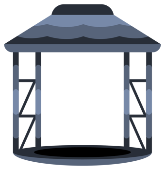 Four colorful illustrations depicting different gazebo styles, ideal for representing outdoor relaxation, garden design, or architectural diversity png