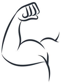 Set of strong arms showing biceps muscle, flexing powerful forearm, in cartoon, silhouette and line art style png