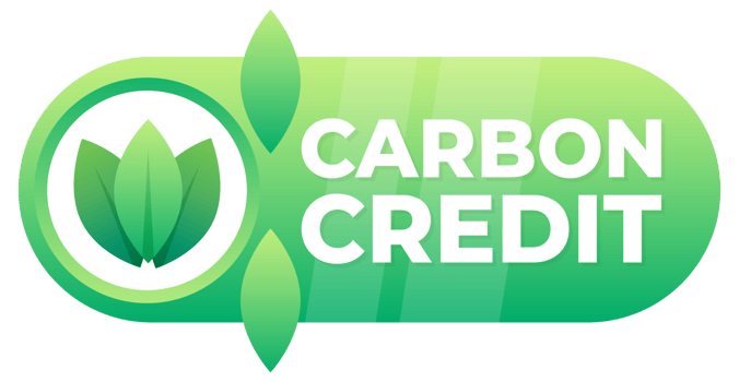Green badge with a leaf symbol representing the achievement or purchase of carbon credit for environmental sustainability png