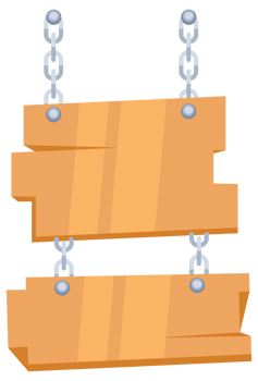 Wooden sign boards hanging from chain. illustration png