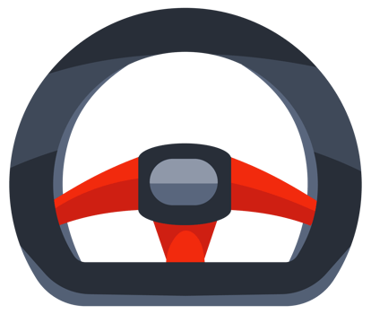 Set of six steering wheels showing different styles and designs for drivers of all types, from racing cars to everyday vehicles. png