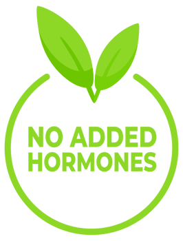 Set of labels in green with a leaf symbol declaring No Added Hormones, ideal for clean and trustworthy food product packaging. png