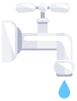 Four different illustrations of water taps leaking water drops, representing concepts like plumbing and water conservation png