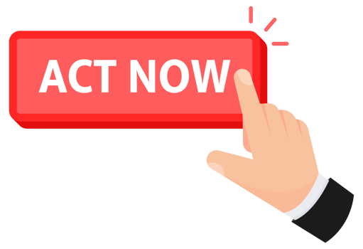 image depicting a hand pointing to an Act Now button, encouraging immediate response png