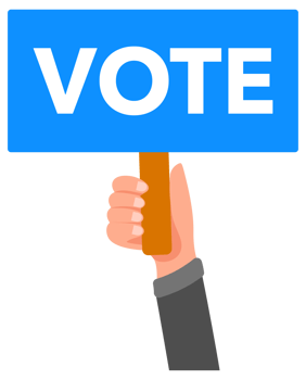 Hand holding vote placard sign up in air png