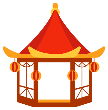 Four colorful illustrations depicting different gazebo styles, ideal for representing outdoor relaxation, garden design, or architectural diversity png