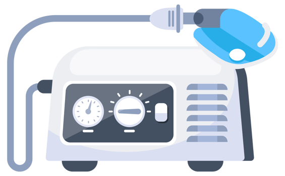 Nebulizer. Compressor Inhaler with long air tube. Medical machine with mask and aerosol compressor. illustration. png