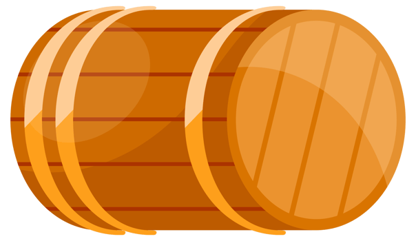 Wooden Barrel or Cask for Brewing Alcohol. Front and top view png