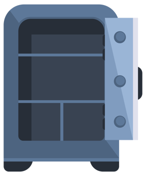 Bank metal vault and safes with open and closed doors. Safe boxes. Secure cash storage png