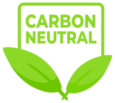 Environmentally conscious labels in green with Carbon Neutral text and a leaf symbol, for products supporting sustainable practices. png