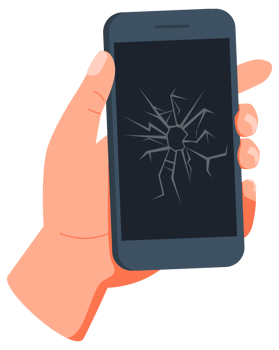 Hands holding smartphones with different damaged screens png