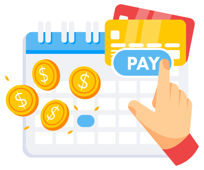 Subscription payment. Payment date in calendar. Tax pay scheduled on calendar. Planning schedule pay. illustration png