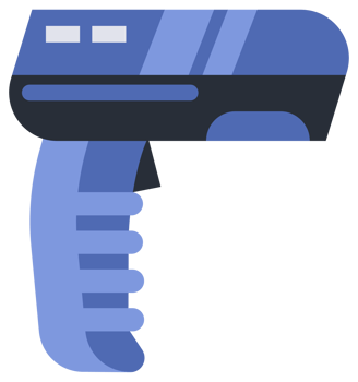 Collection of modern electronic devices scanning barcodes using laser beams in a simple flat illustration style. png