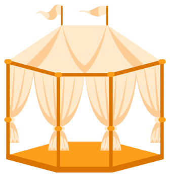 Four colorful illustrations depicting different gazebo styles, ideal for representing outdoor relaxation, garden design, or architectural diversity png