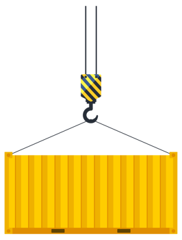 Cargo container hanging on a crane hook. Port crane. Worldwide delivery. illustration png
