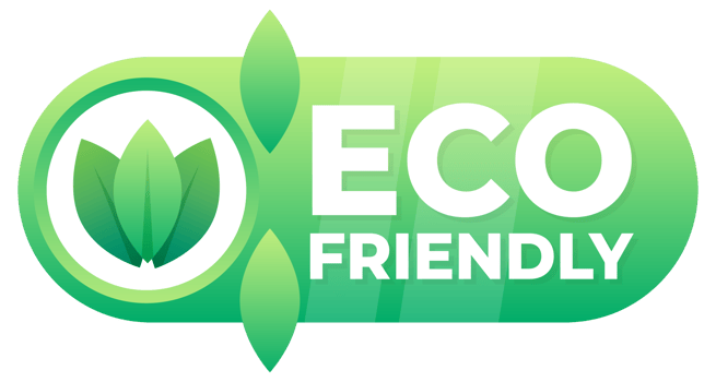 Green badge with leaf design promoting eco-friendly products and sustainable practices png