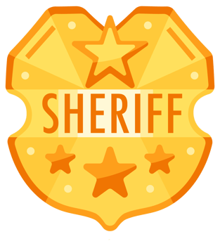 Four golden sheriff badges with stars are representing law enforcement in wild west png