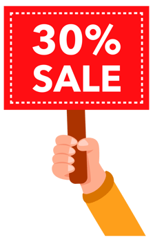 People holding thirty percent sale signs announcing discount png